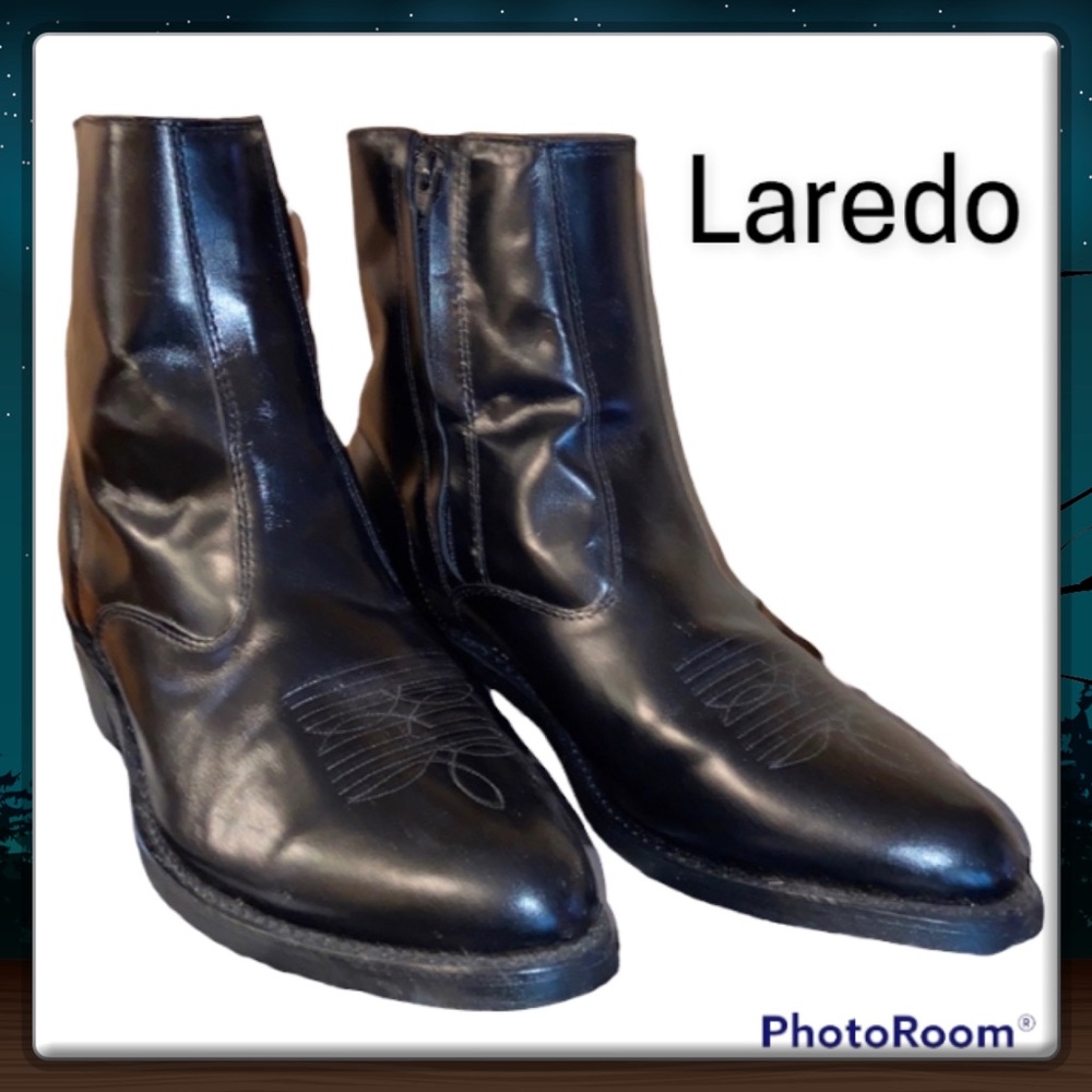 Laredo Black Leather Boots Mens 11EW Side Zipper Non Slip Sole 1 3/4” Heel